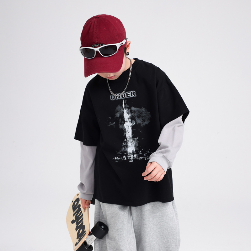 潮牌春秋冬酷帅假两件长袖街舞