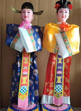 烫金印花金童玉女立体童男童女新品手工画脸影视道具鬼屋摆件厂家