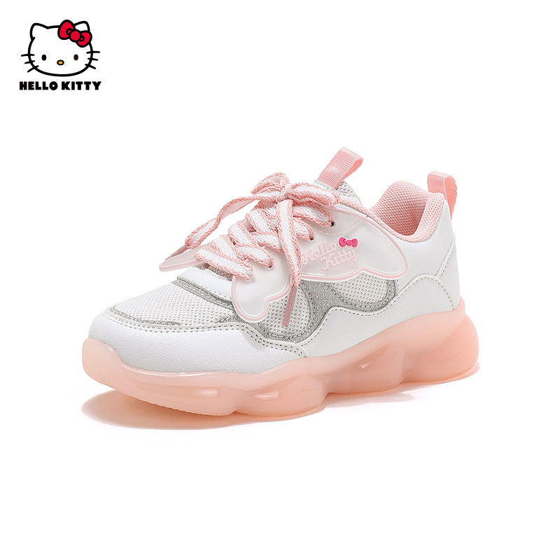 凯蒂猫女童亮灯鞋春秋季新款小童透气网鞋休闲儿童运动鞋子3-6岁5