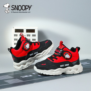 史努比男童篮球鞋冬季加绒儿童运动鞋保暖男孩皮面防水防滑二棉鞋