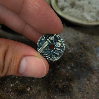 复古染黑神话系列国潮钟馗吊坠道系青年铜钱款项链护身寓意挂件品