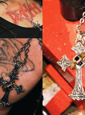 欧美简约嘻哈守护十字架吊坠男女款复古个性荆棘项链生命之树配饰