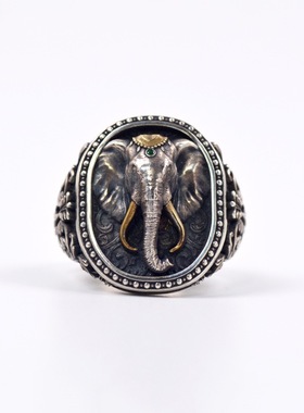 复古新款设计象神戒指大象霸气男款食指开口指环礼物国潮个性泰式