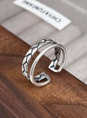 新款复古双层编织麻花戒指女款气质小众设计个性冷淡指环开口尾戒