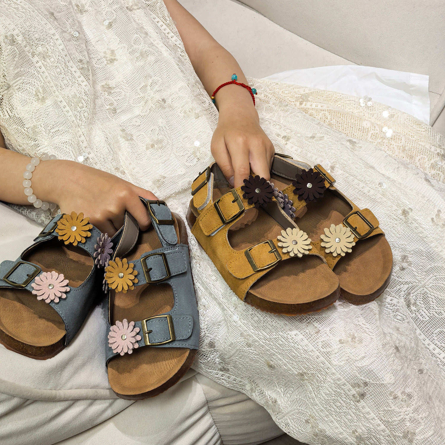 夏款女童韩版花朵淑女公主鞋1-3-7岁2女孩洋气勃肯凉鞋露趾沙滩鞋