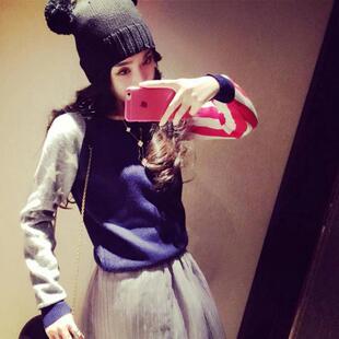 洋气显瘦炸街时尚拼色针织毛衣休闲长裤套装可盐可甜上衣套装