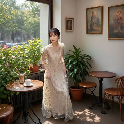 三吉同款「4/16」【浮生】定制网底棉线炒色刺绣短袖连衣裙组