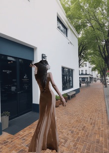 【织花台】夏新中式国风荡领蕾丝中长款吊带连衣裙女