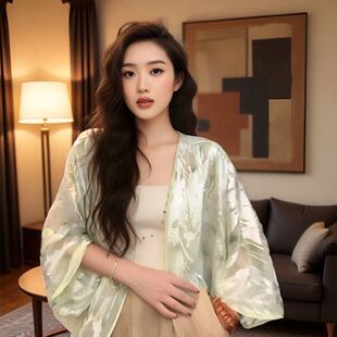 三吉同款【碎碧】国风新中式上衣人丝烧花短袖衬衫外套女防晒洋气