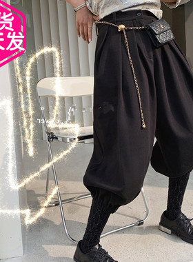 REDMEMORY解锁时髦 DU家显瘦好版型 复古黑哈伦廓形七分马裤