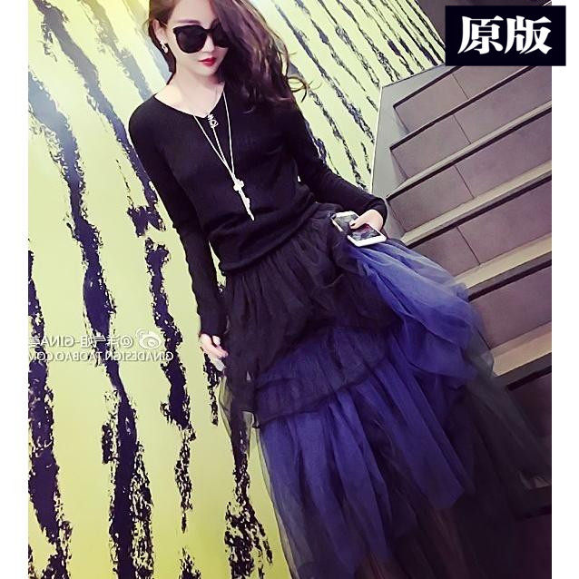 洋气新店皮衣外套专属搭配单品 三层拼色层纱半裙