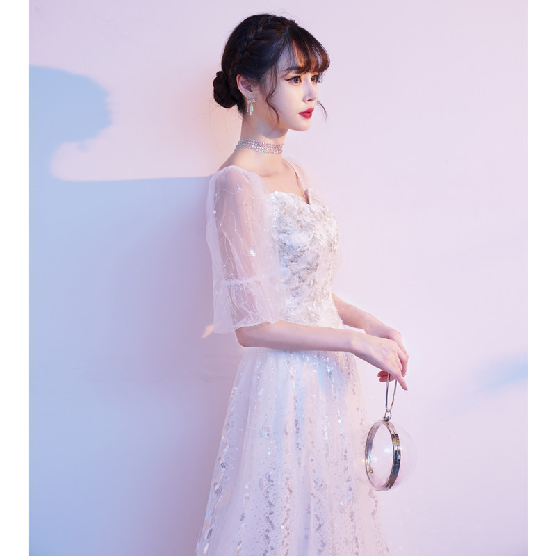 小个子晚礼服裙女白裙领证登记轻婚纱白色平时可穿洋装订婚连衣裙