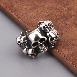 s925纯银饰复古宫廷骷髅头开口戒指潮男个性暗黑朋克风指环送男友