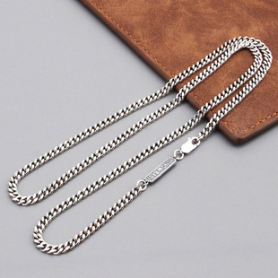 s925纯银日韩简约复古马鞭项链女单身潮男百搭嘻哈毛衣链锁骨颈链