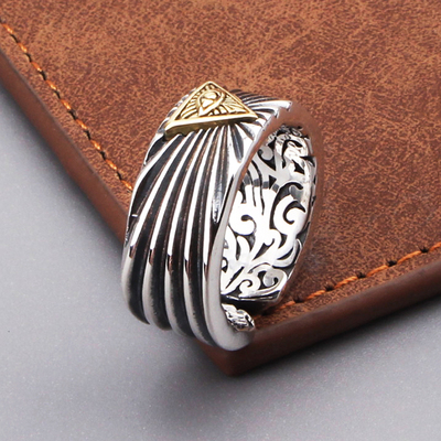 s925纯银荷鲁斯太阳开口戒指复古