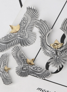 s925纯银唐草纹点金老鹰吊坠日系复古国潮百搭娜迦鹰男女同款项坠