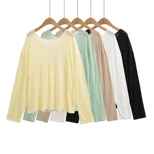 后背镂空长袖 温柔风后背小心机休闲 微透垂感宽松罩衫 恤 上衣