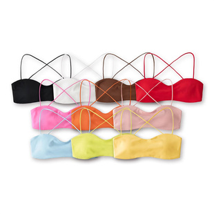 夏季欧美ins网红风格不规则胸垫露背纯色交叉绑带短款无袖背心女