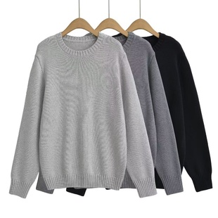 秋冬休闲百搭基础款 上衣 线衣 宽松慵懒风长袖 圆领坑条针织毛衣