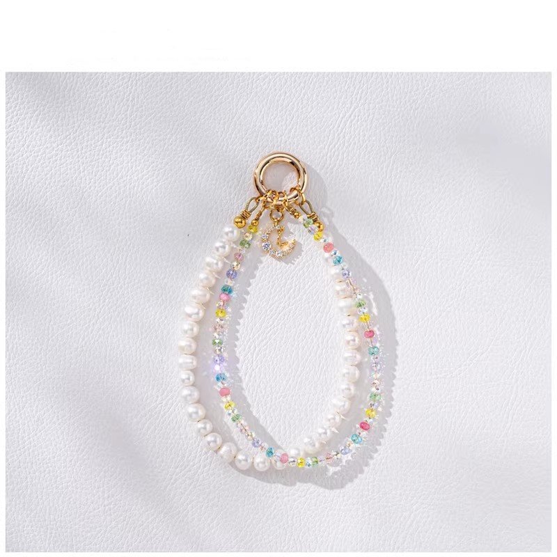 日本DEMIU白彩虹糖天然淡水珍珠手机链手腕挂饰手拎链条女
