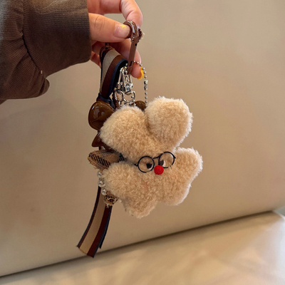 日本DEMIU可爱毛茸茸眼镜小兔萌系少女心包包挂件书包装饰挂链