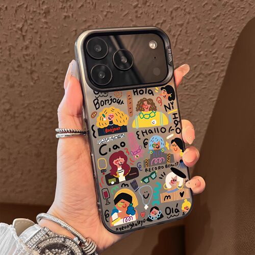 日本DEMIU适用苹果18promax手机壳新款iphone17pro抽象女孩17promax高级感的16防摔15全包小众14硅胶13男女