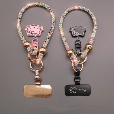 日本PAREO DOLL闪钻手机挂绳可爱猫吊坠手链多彩水钻挂饰防丢链