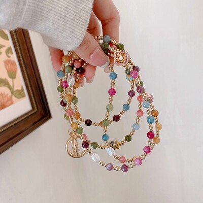 日本DEMIU彩色碧玺串珠手机链挂手腕轻奢手机挂绳斜挎手机链