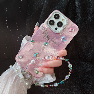 DOLL镶钻手机壳适用苹果16promax女神气质风带钻iphone15挂式 日本PAEO 手机链水晶手提链挂绳斜挎13保护壳