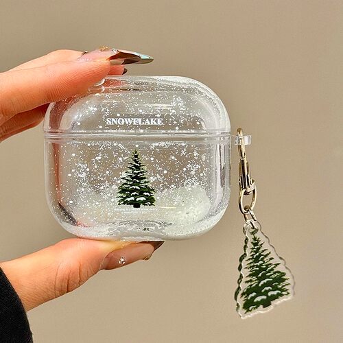 日本DEMIU流沙雪花圣诞树适用苹果耳机airpods5保护套airpods4壳蓝牙新款airpodspro2三代二女ipods3高级感