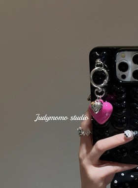 日本PAREO DOLL小众立体爱心黑色简约软壳适用iPhone14苹果新款15promax手机壳13硅胶12防摔保护套女