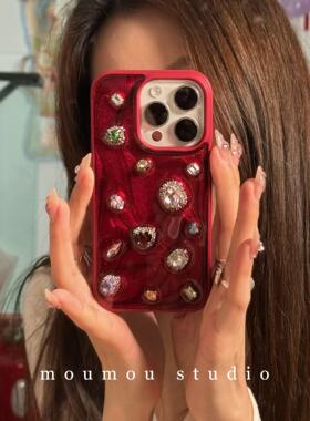 日本DEMIU新年红色流沙闪粉钻适用于苹果16promax手机壳15保护套1413气质