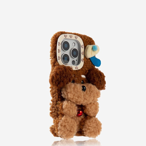 日本DEMIU秋冬款棕毛绒铃铛狗狗适用苹果17手机壳苹果16promax新款iphone17pro套15防摔14硅胶全包ProMax