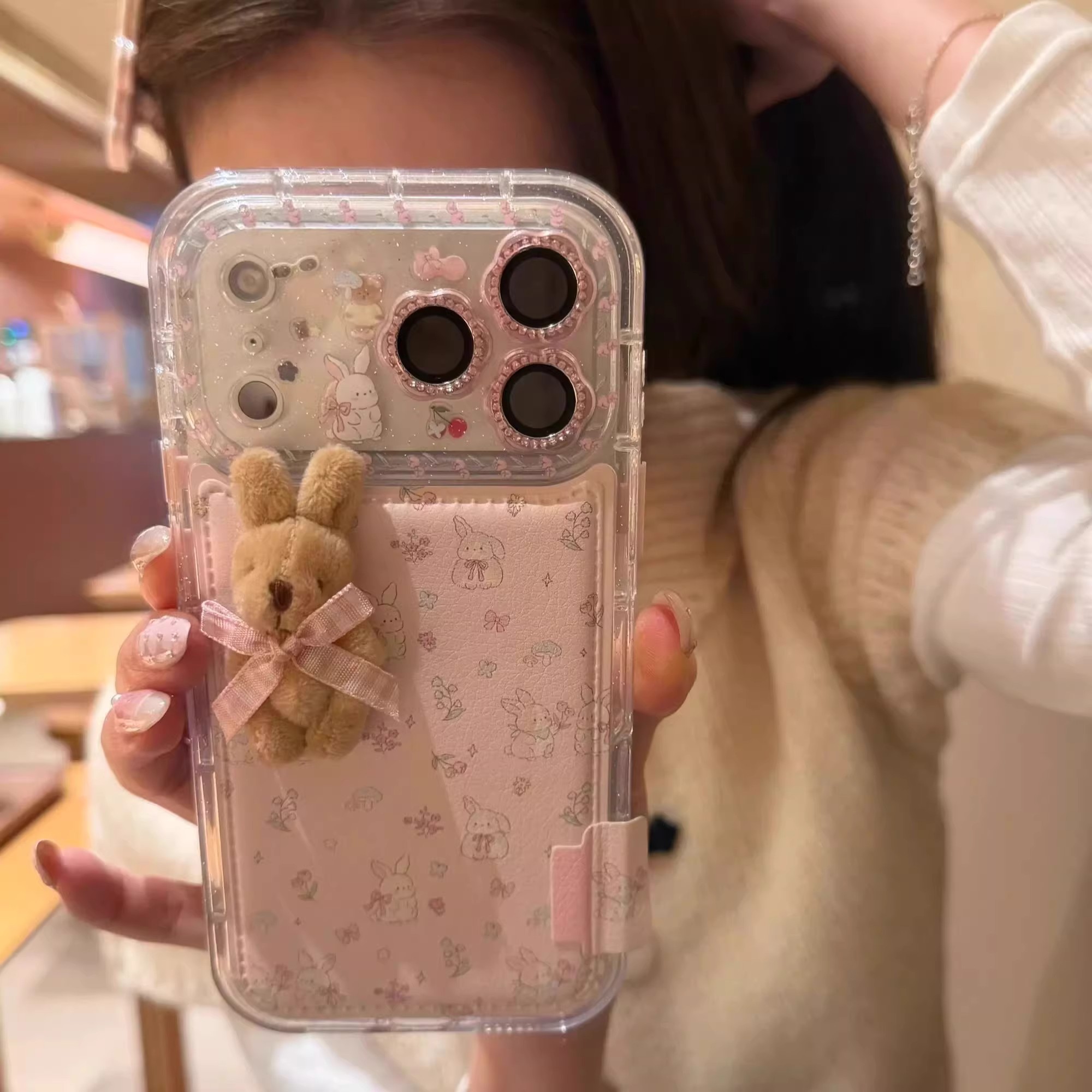 日本DEMIU韩系ins粉色碎花立体兔子适用iphone17手机壳苹果新款少女17pro卡通可爱甜美皮质17全包