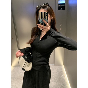 阿一 lu系小蛮腰 高弹磨毛修身内胆上衣女新款秋季拉链卫衣外套