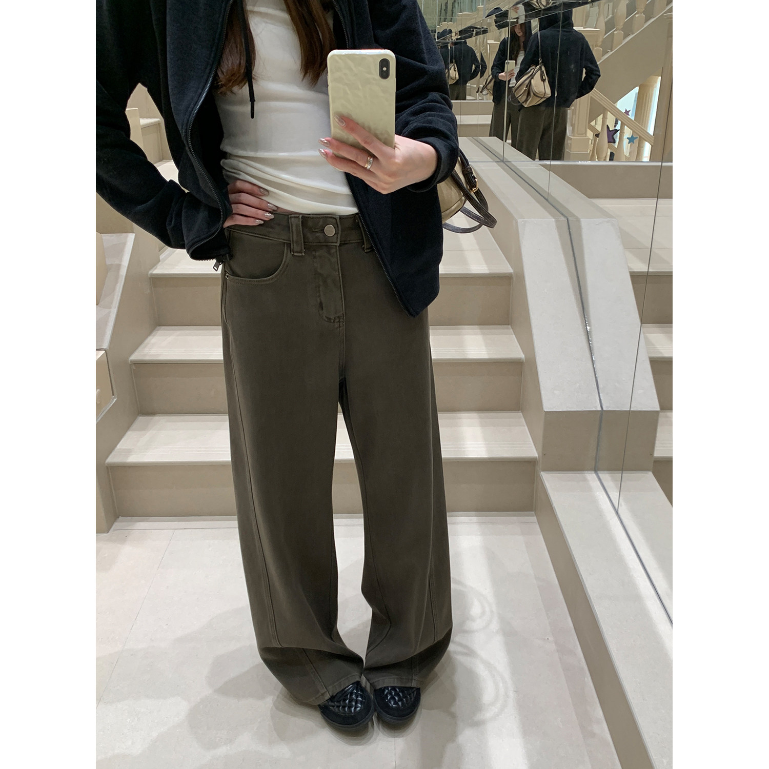 阿一“梨想裤”莱赛尔棉显瘦松弛感弯刀裤秋季四面弹美拉德牛仔裤