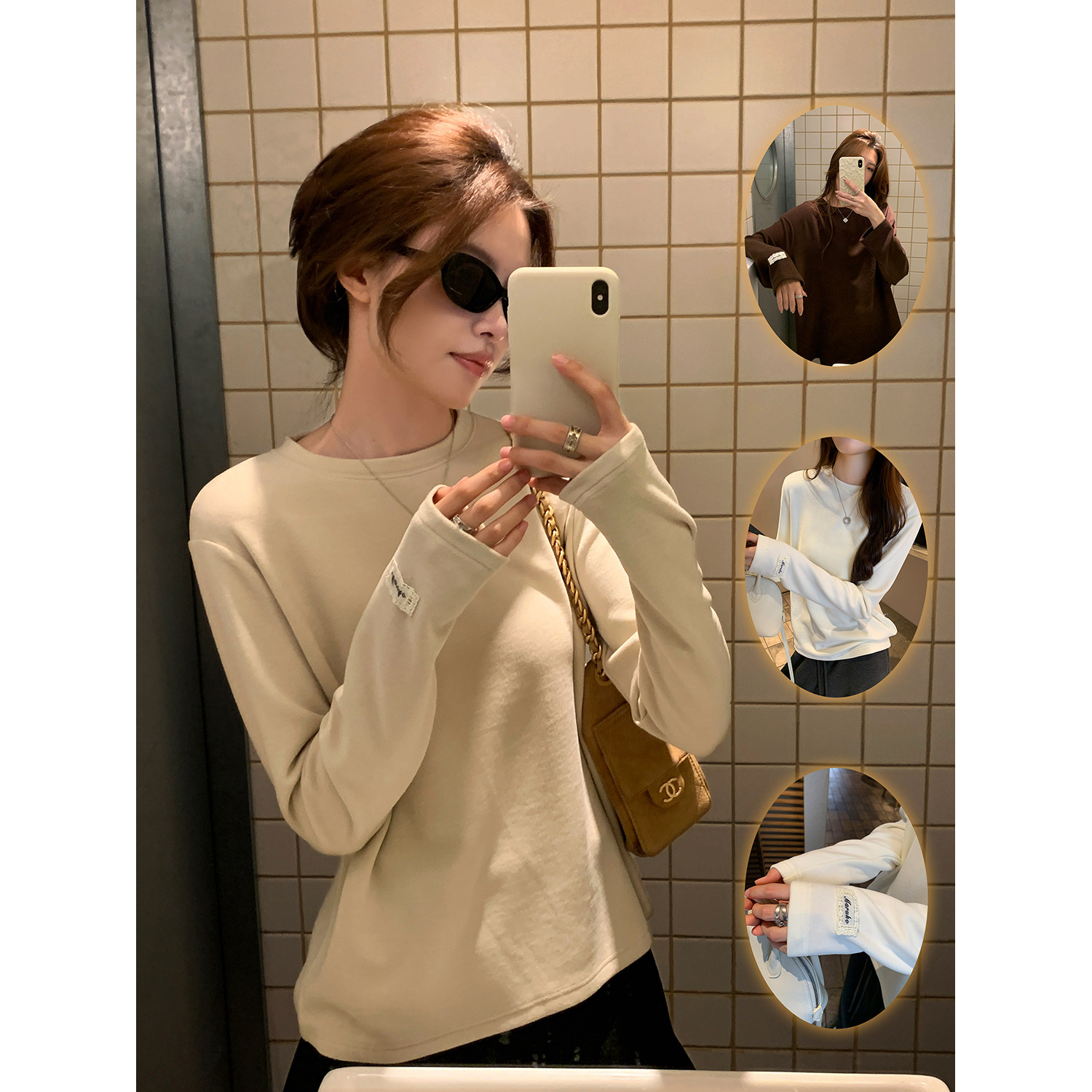 阿一 330g发热暖姜绒贴标磨毛打底衫女秋冬宽松百搭显瘦长袖上衣