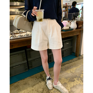 阿一 显比例挺阔感 天丝亚麻短裤女夏季高腰白色西装休闲五分裤子