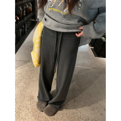 阿一极简垂感羊毛绒休闲裤女秋季高腰加厚直筒深灰色裤子阔腿卫裤