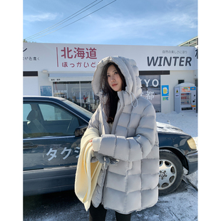 阿一 蓬蓬大暖炉 90白鸭绒泡芙中长款羽绒服女冬季面包服连帽外套