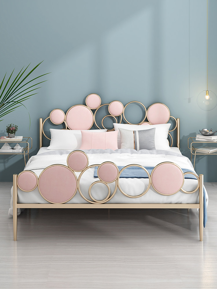 Modern simple environmental protection Nordic ins net red bed Light luxury princess Wrought iron bed Gold double bed Minimalist 1 8 meters bed