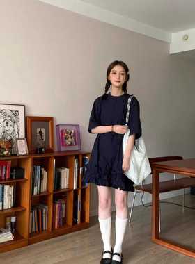 法式赫本风木耳边小黑裙女夏季新款高级感气质系带绝美黑色连衣裙