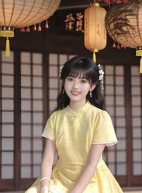 新中式国风少女改良旗袍裙女夏季新款鹅黄色中国风裙子盘扣高级感