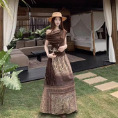 美拉德风格 新款 斜肩上衣复古半身裙两件套 夏季 废土风旅游穿搭套装