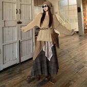 韩系废土风超好看早秋套装 女复古休闲高级感上衣拼接半身裙两件套