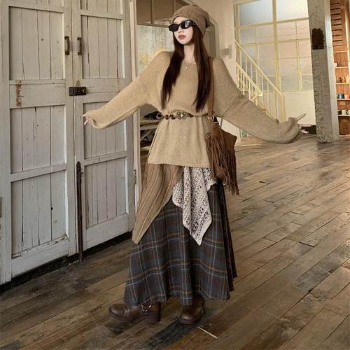 大码胖mm秋冬新款设计感两件套装