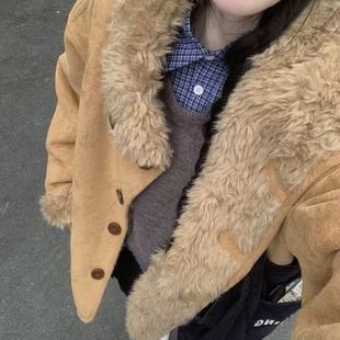 美拉德复古两面穿毛绒外套女冬季 高级感皮毛一体加厚保暖上衣 新款