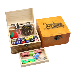 复古实木针线盒套装手工针线手缝家用缝纫线绣花针收纳盒针线包