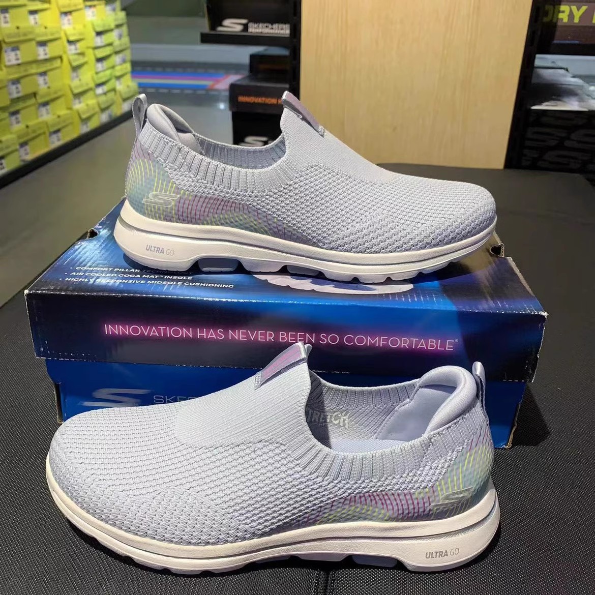 skechers斯凯奇女鞋懒人鞋一脚套透气网布减震健步鞋休闲鞋124163