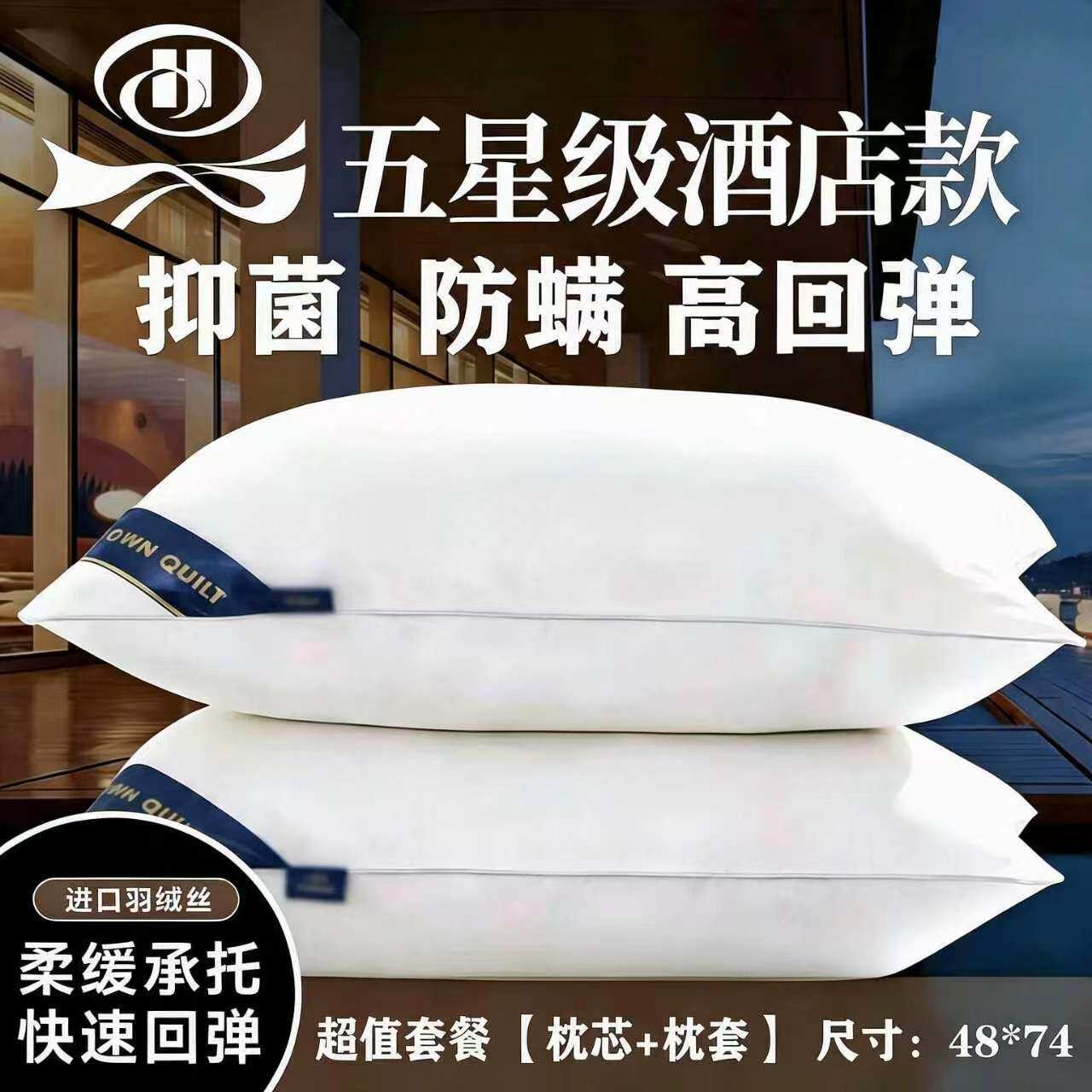 一对装五星级酒店羽绒枕头家用枕芯单人学生护颈椎超软羽丝绒枕头